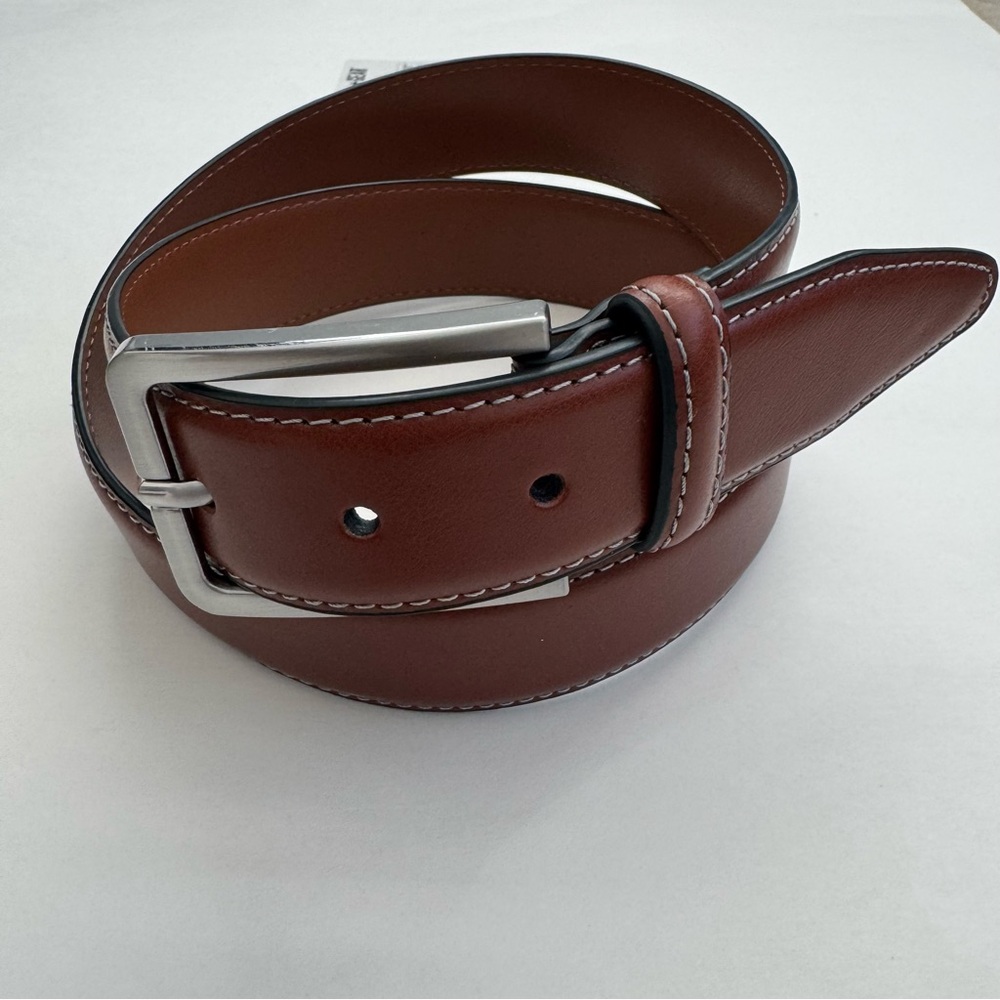Duchamp London Brown Leather Belt Contrast Stitch Silver Buckle Men's Size 34
